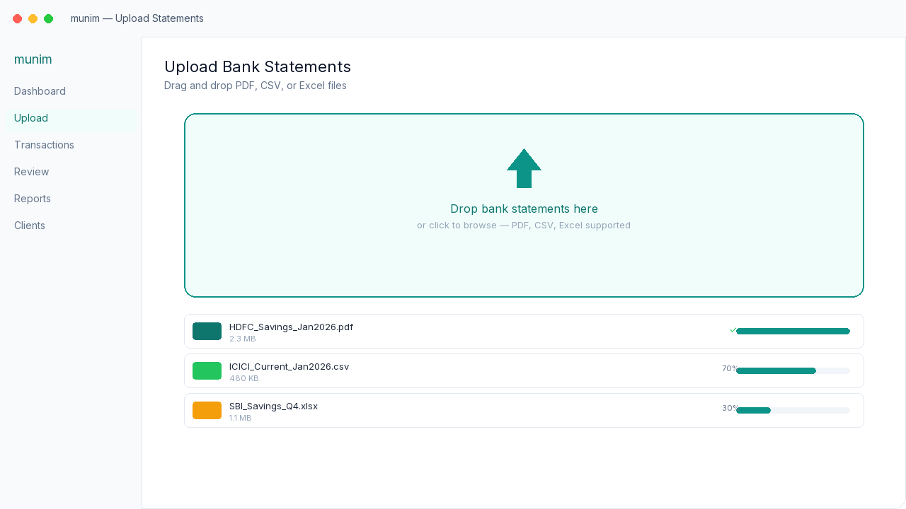 Screenshot of the Munim upload interface